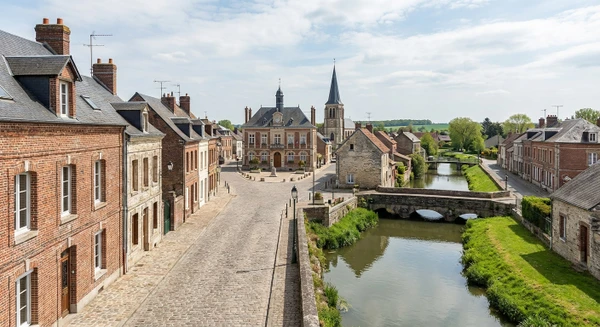 Photographie r&eacute;aliste de la ville de Chauny en Aisne montrant une perspective urbaine ou architecturale caract&eacute;ristique&nbsp;: fa&ccedil;ades de b&acirc;timents historiques ou contemporains, rue pav&eacute;e ou art&eacute;riale, point de rep&egrave;re urbain, ou paysage urbain typique de cette commune picardie. L'image doit &ecirc;tre une photographie authentique sans personnes au premier plan, prise de jour en conditions naturelles, repr&eacute;sentant clairement l'identit&eacute; visuelle de Chauny.