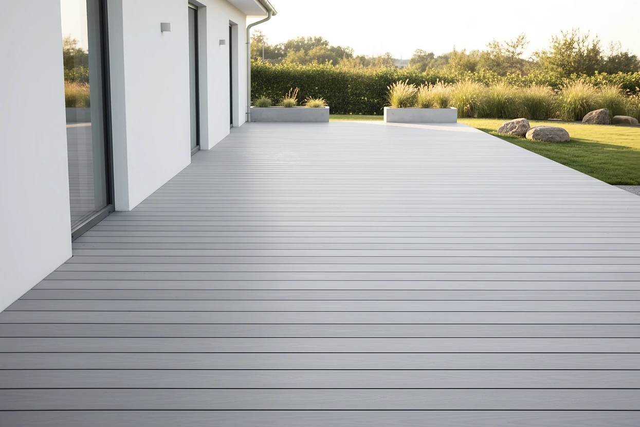 Chantier de rénovation extérieure d'une maison avec ouvriers installant un échafaudage métallique