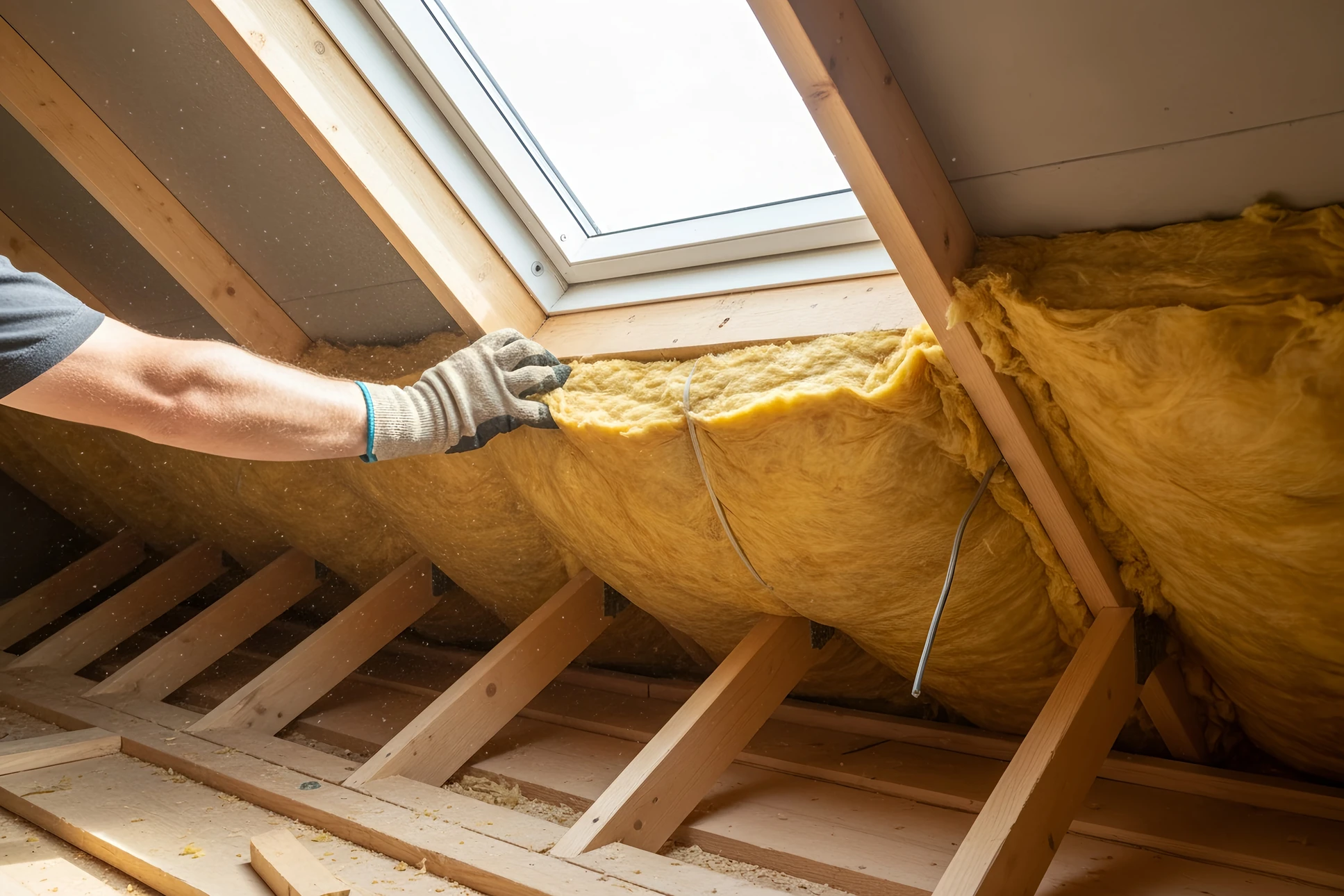 Chantier d'isolation thermique en combles aménageables
